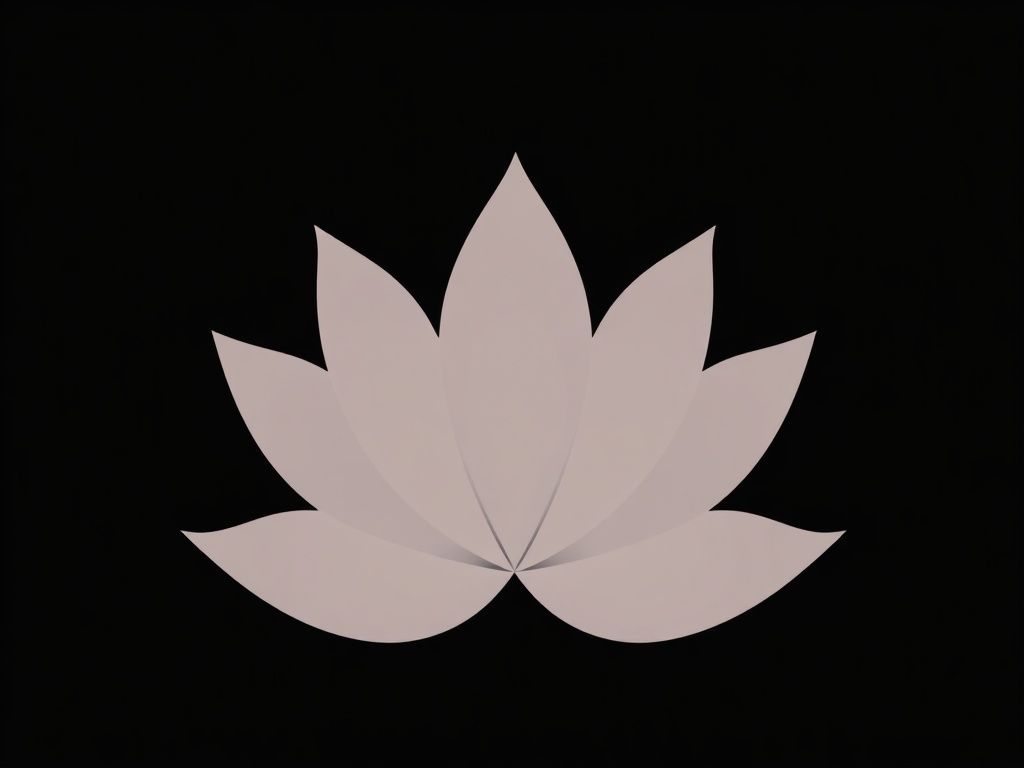 A simple geometric lotus shape with a subtle gradient, clean vector-like appearance, high contrast, isolated on a dark background, photorealistic rendering, 8k.